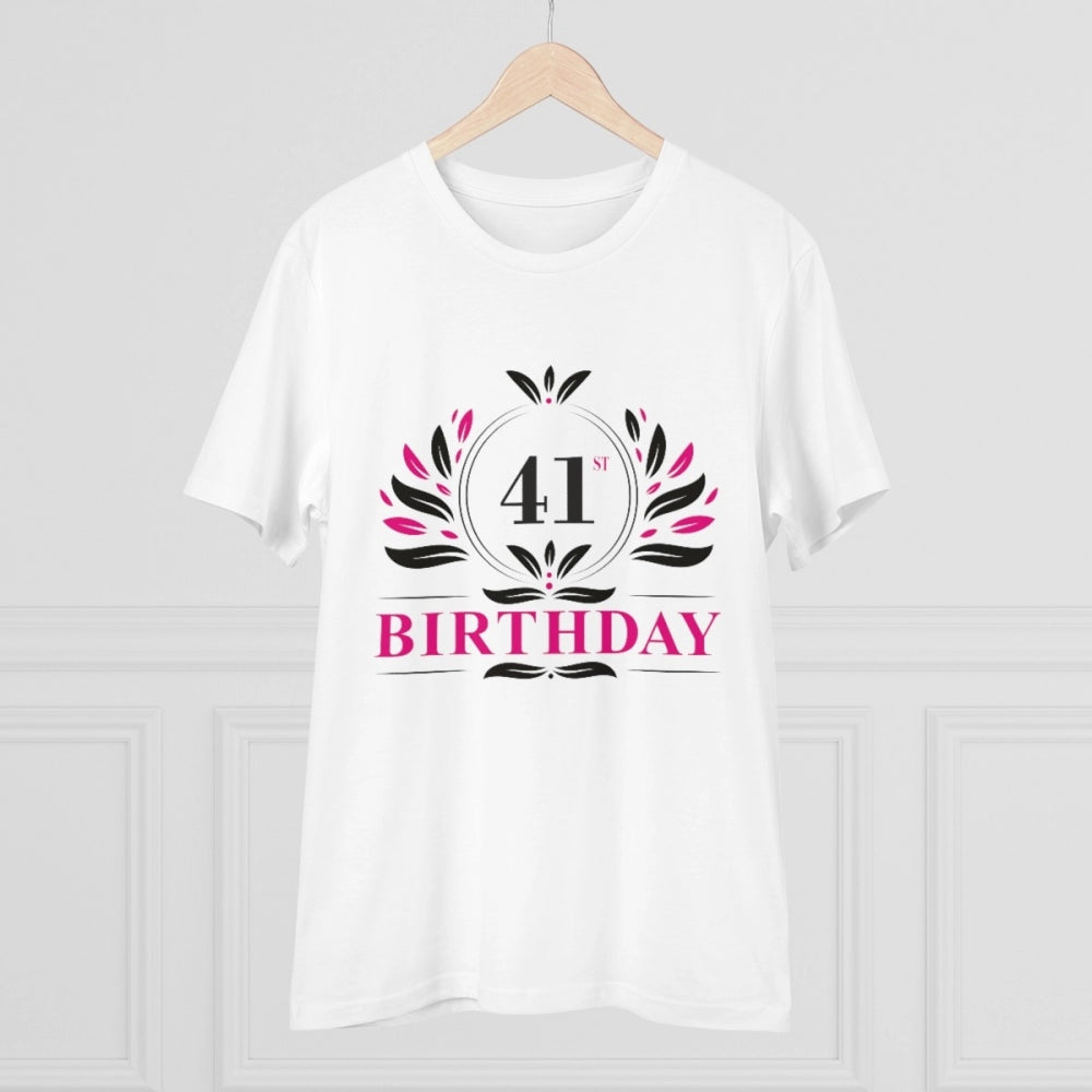 HamariDookan Men's PC Cotton 41st Birthday Printed T Shirt (Color: White, Thread Count: 180GSM)