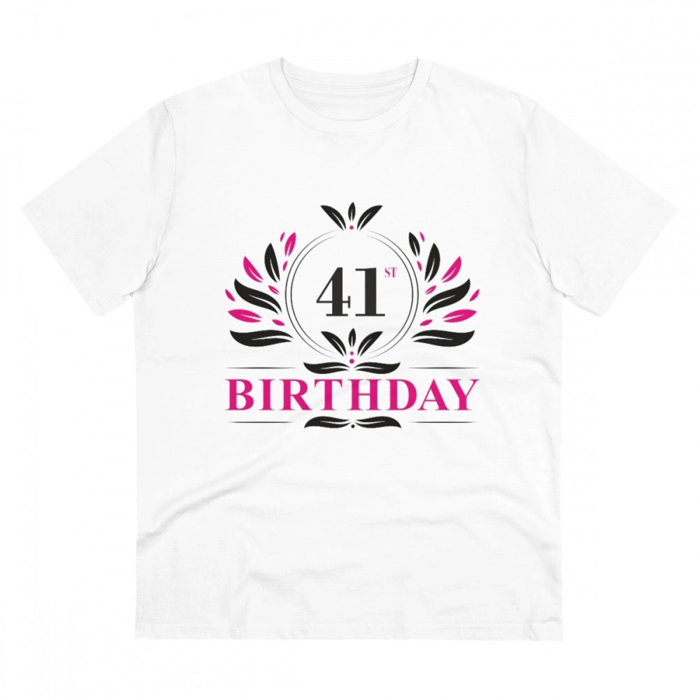 HamariDookan Men's PC Cotton 41st Birthday Printed T Shirt (Color: White, Thread Count: 180GSM)