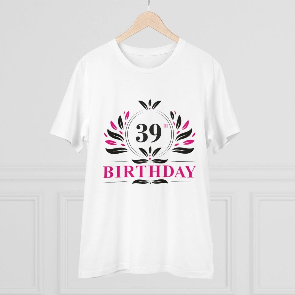 HamariDookan Men's PC Cotton 39th Birthday Printed T Shirt (Color: White, Thread Count: 180GSM)