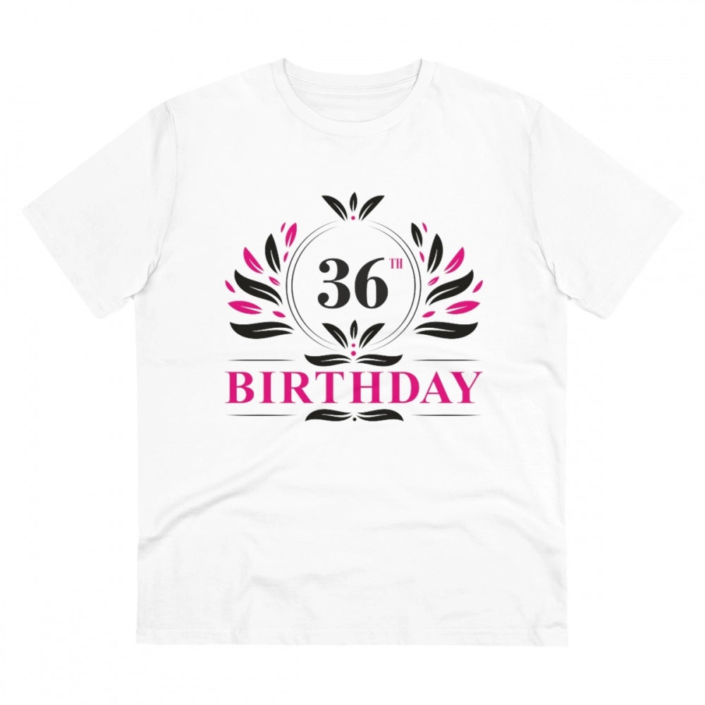 HamariDookan Men's PC Cotton 36th Birthday Printed T Shirt (Color: White, Thread Count: 180GSM)