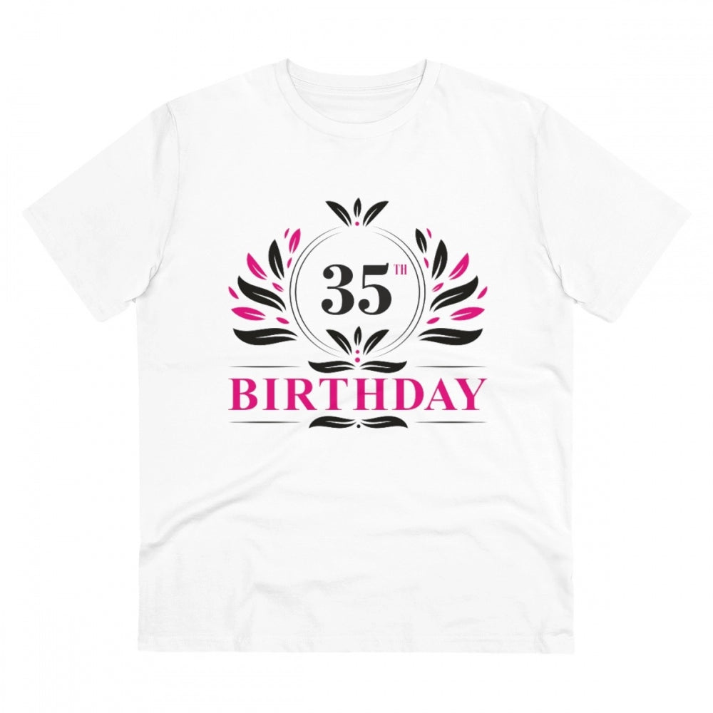 HamariDookan Men's PC Cotton 35th Birthday Printed T Shirt (Color: White, Thread Count: 180GSM)