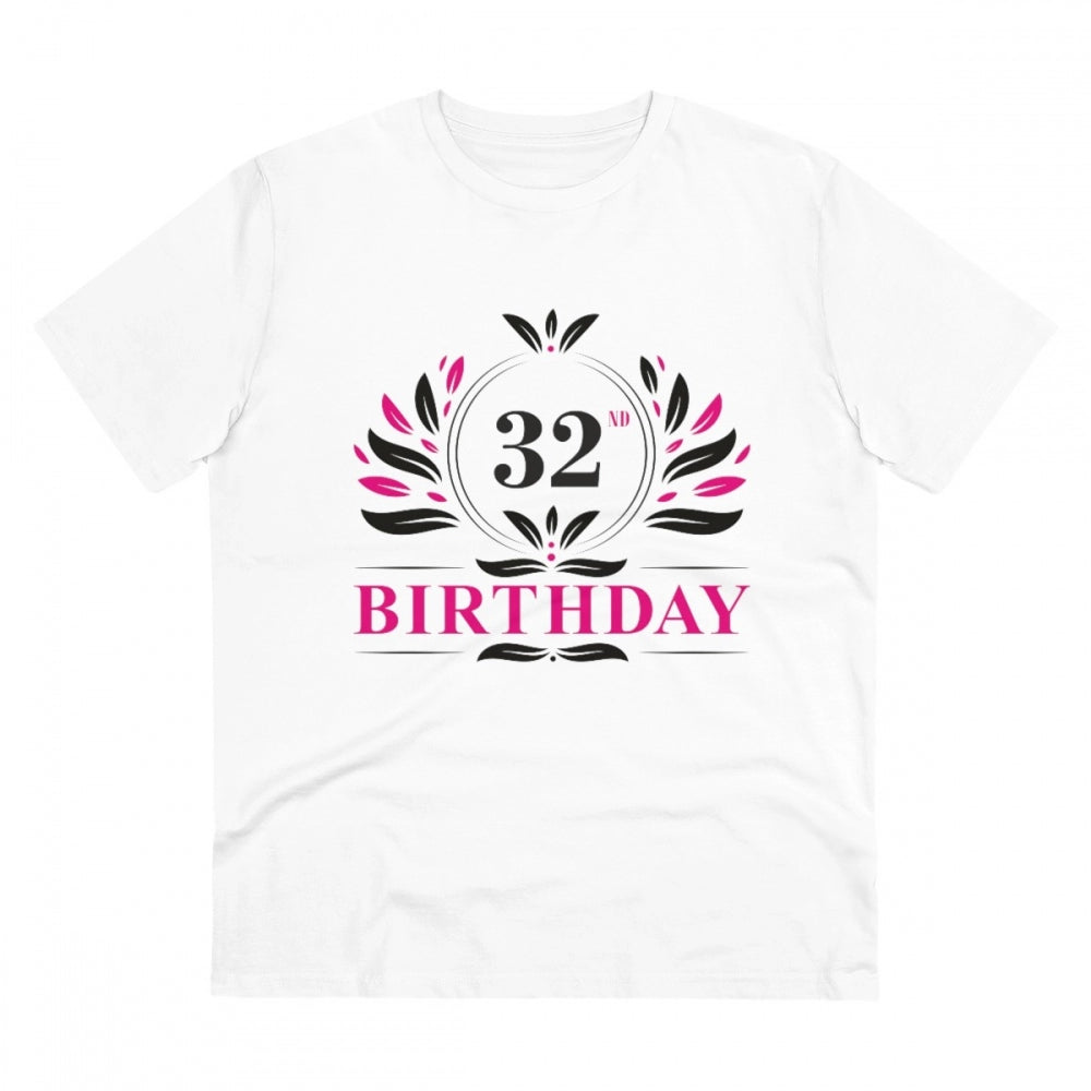 HamariDookan Men's PC Cotton 32nd Birthday Printed T Shirt (Color: White, Thread Count: 180GSM)