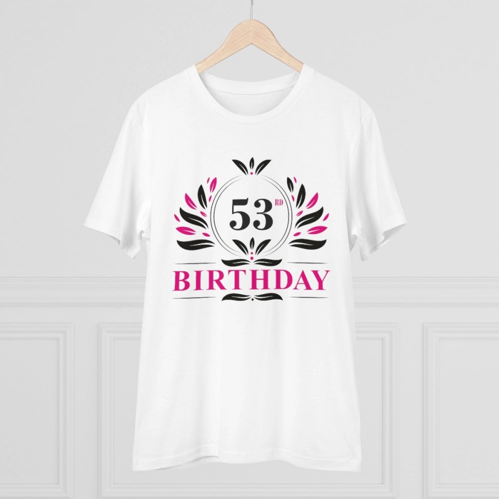 HamariDookan Men's PC Cotton 53rd Birthday Printed T Shirt (Color: White, Thread Count: 180GSM)