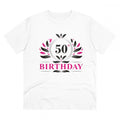 HamariDookan Men's PC Cotton 50th Birthday Printed T Shirt (Color: White, Thread Count: 180GSM)