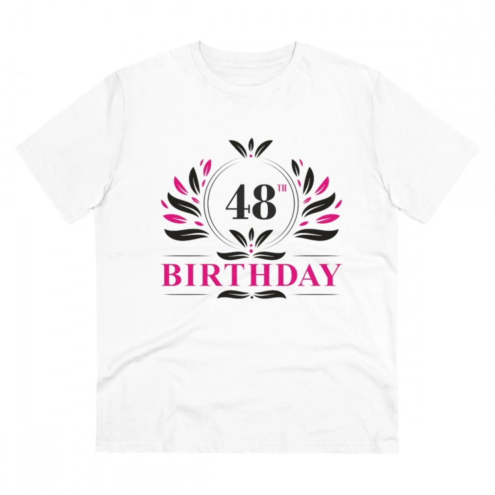 HamariDookan Men's PC Cotton 48th Birthday Printed T Shirt (Color: White, Thread Count: 180GSM)