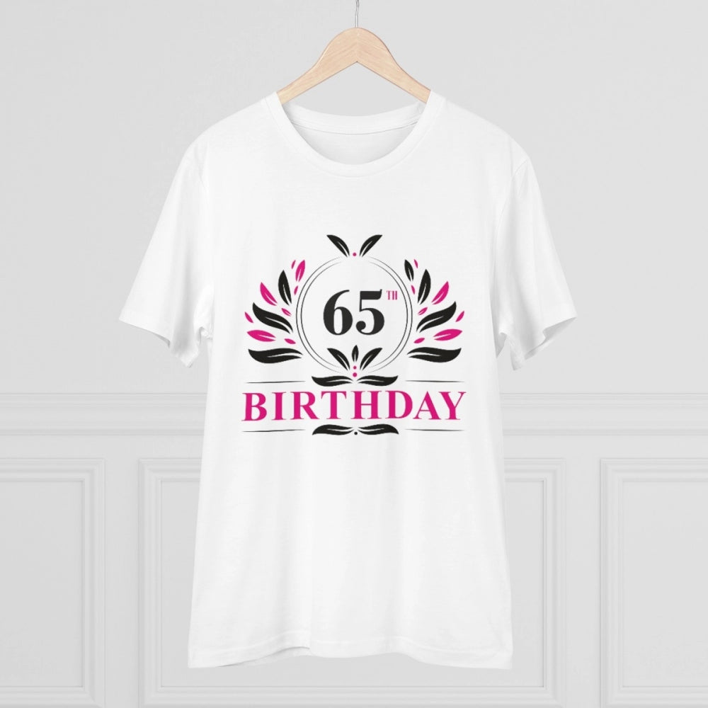 HamariDookan Men's PC Cotton 65th Birthday Printed T Shirt (Color: White, Thread Count: 180GSM)
