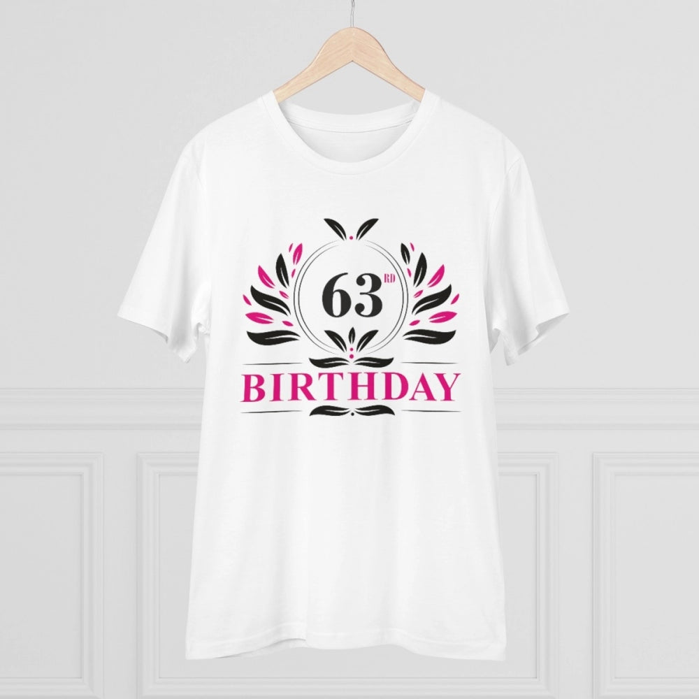 HamariDookan Men's PC Cotton 63rd Birthday Printed T Shirt (Color: White, Thread Count: 180GSM)