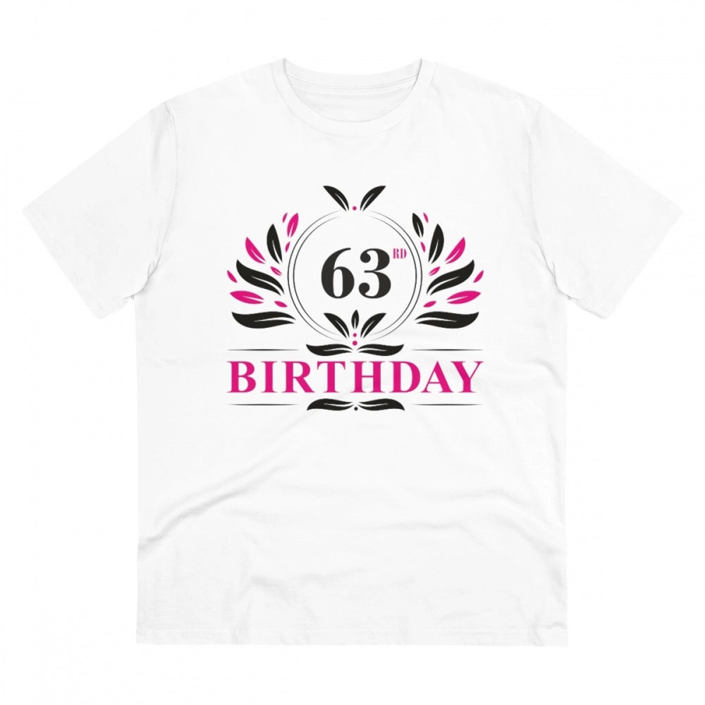 HamariDookan Men's PC Cotton 63rd Birthday Printed T Shirt (Color: White, Thread Count: 180GSM)