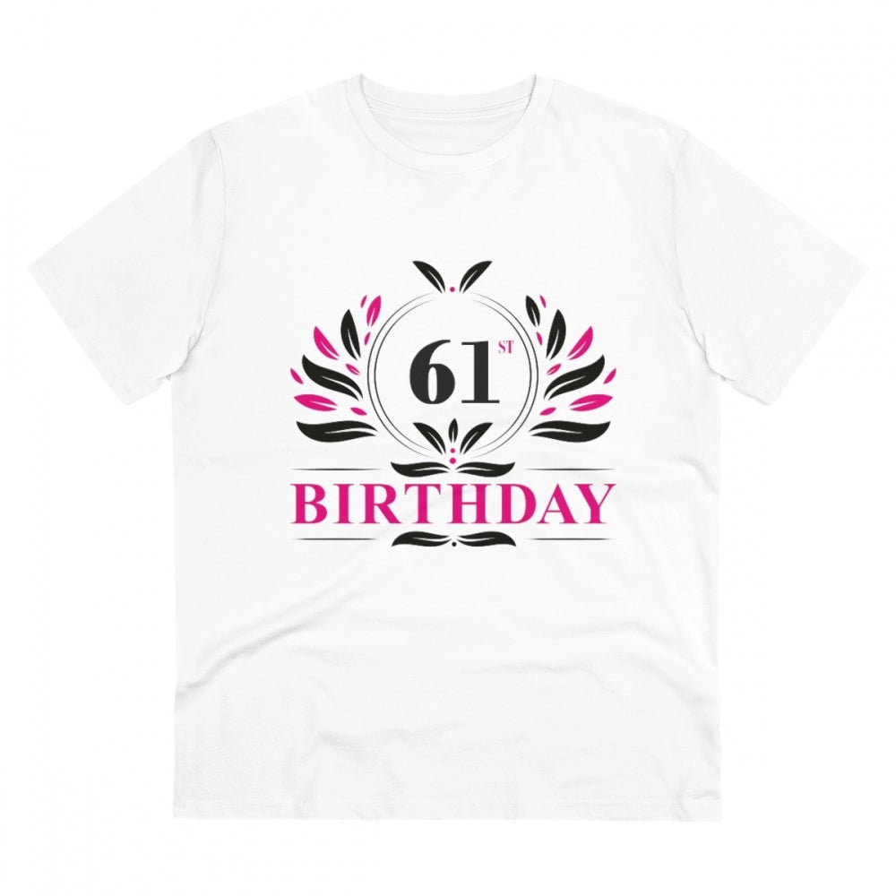 HamariDookan Men's PC Cotton 61st Birthday Printed T Shirt (Color: White, Thread Count: 180GSM)