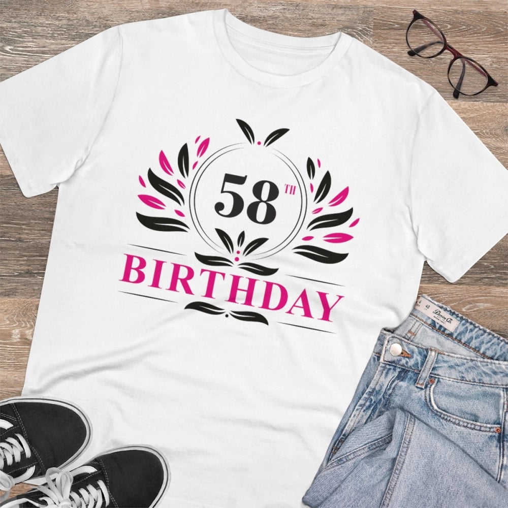 HamariDookan Men's PC Cotton 58th Birthday Printed T Shirt (Color: White, Thread Count: 180GSM)