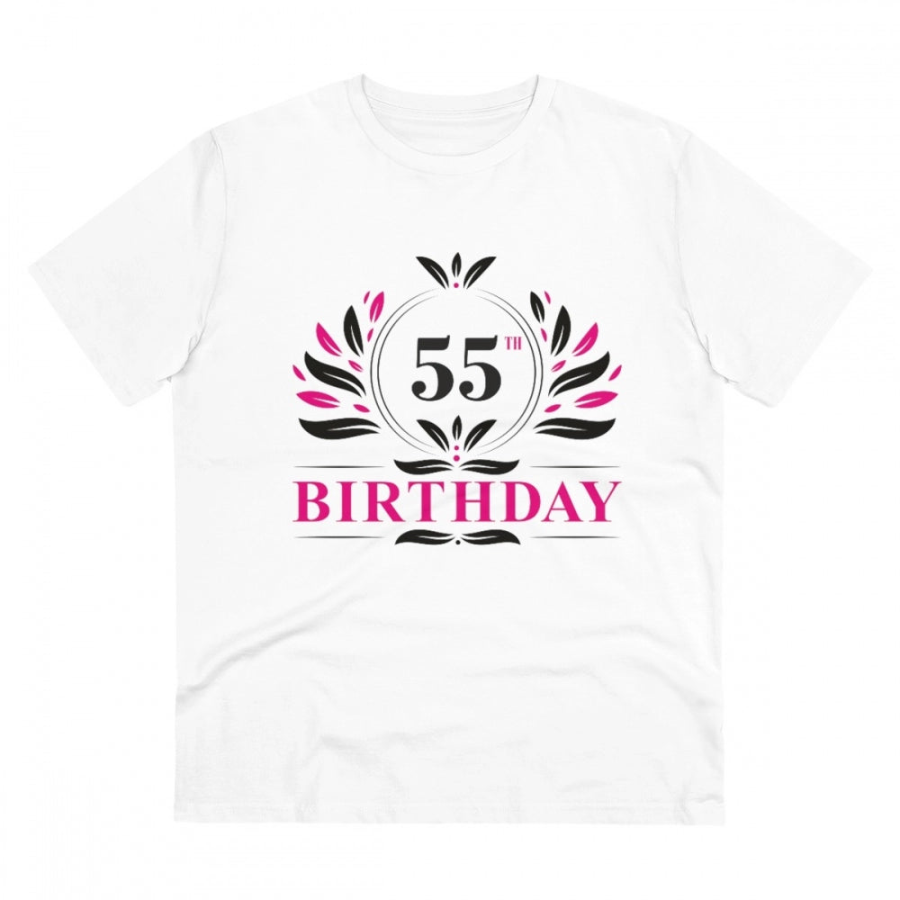 HamariDookan Men's PC Cotton 55th Birthday Printed T Shirt (Color: White, Thread Count: 180GSM)