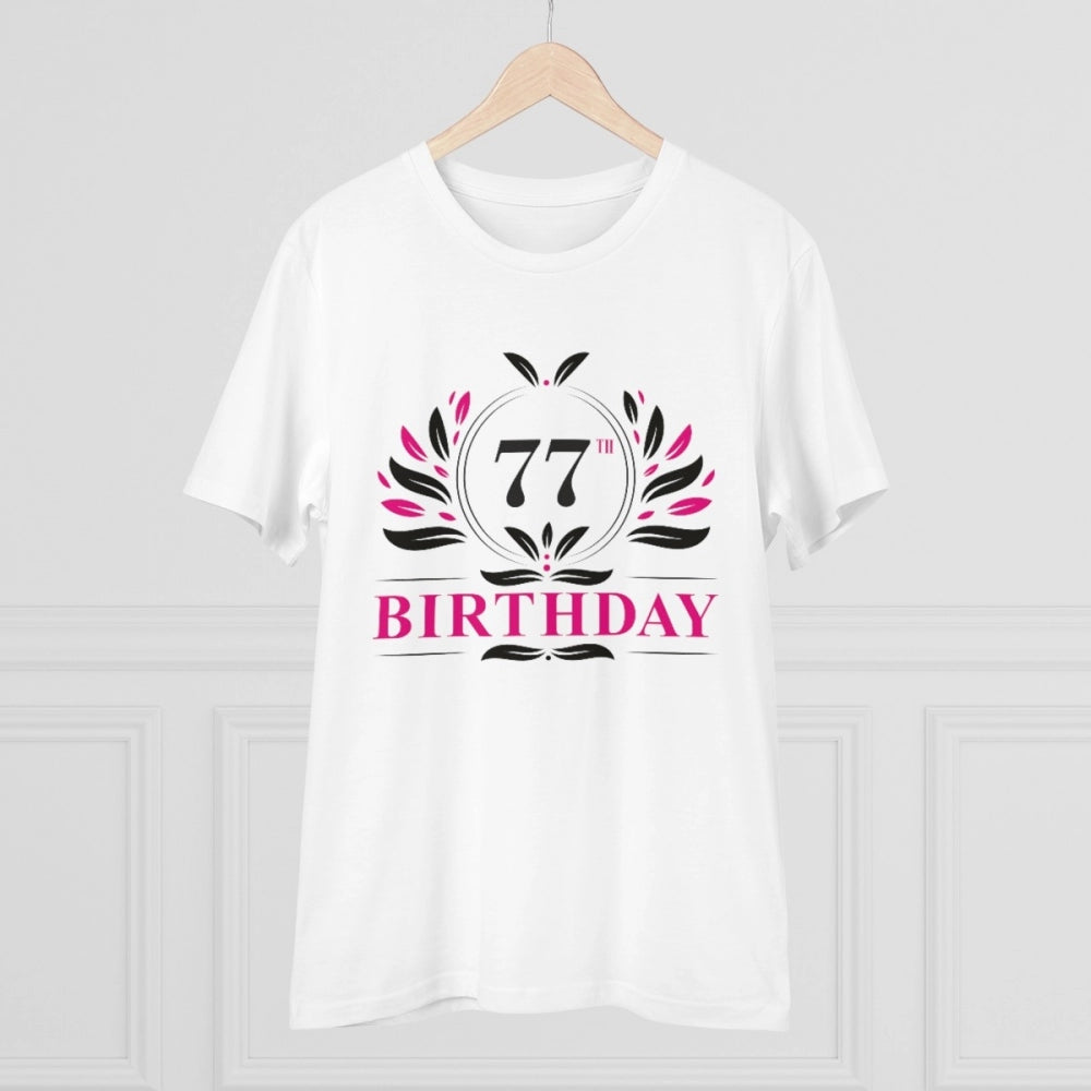 HamariDookan Men's PC Cotton 77th Birthday Printed T Shirt (Color: White, Thread Count: 180GSM)