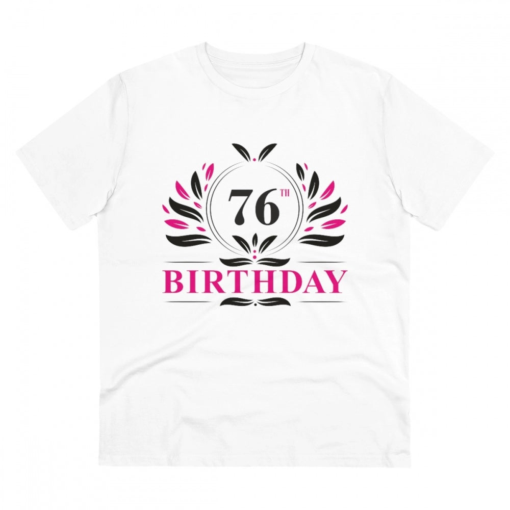 HamariDookan Men's PC Cotton 76th Birthday Printed T Shirt (Color: White, Thread Count: 180GSM)