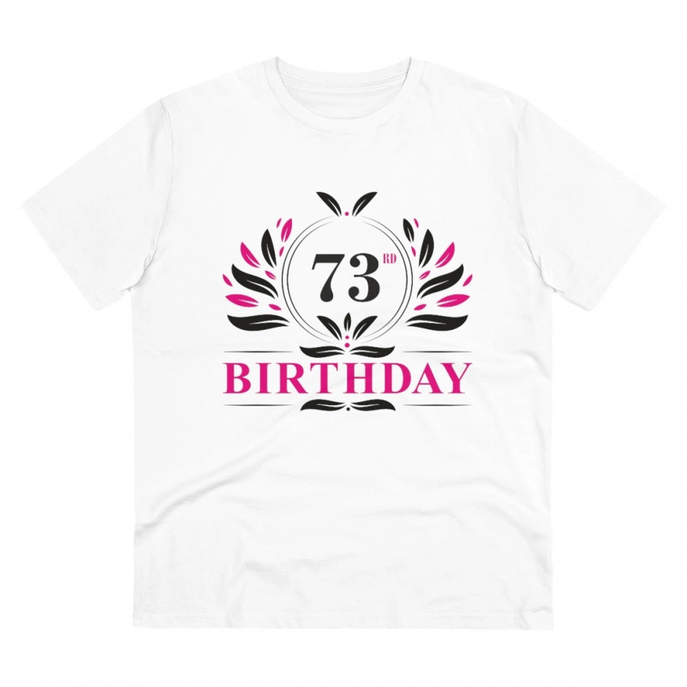 HamariDookan Men's PC Cotton 73rd Birthday Printed T Shirt (Color: White, Thread Count: 180GSM)