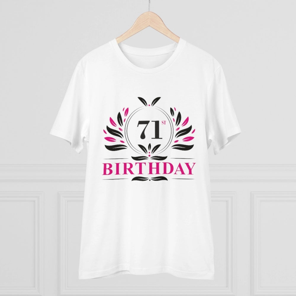 HamariDookan Men's PC Cotton 71st Birthday Printed T Shirt (Color: White, Thread Count: 180GSM)