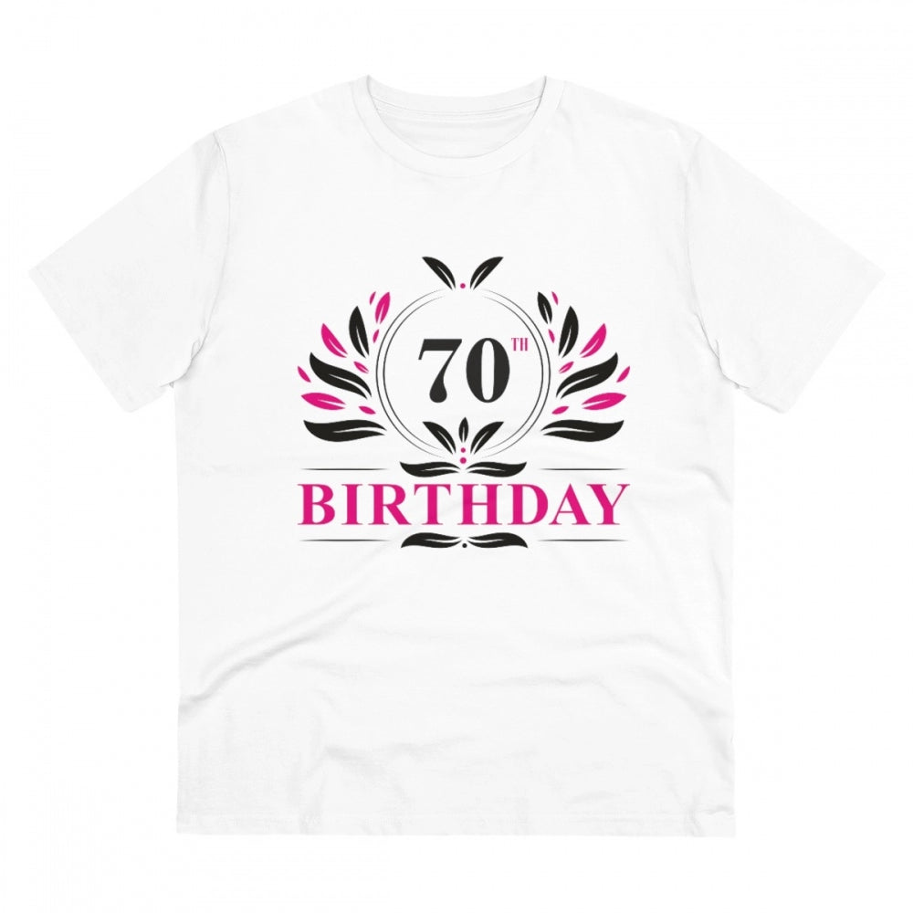 HamariDookan Men's PC Cotton 70th Birthday Printed T Shirt (Color: White, Thread Count: 180GSM)