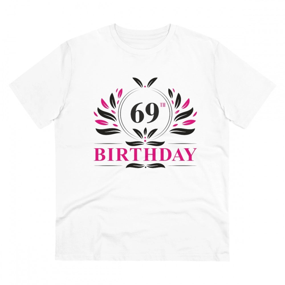 HamariDookan Men's PC Cotton 69th Birthday Printed T Shirt (Color: White, Thread Count: 180GSM)