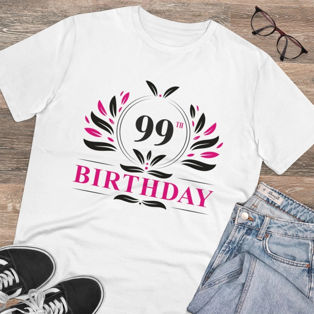 HamariDookan Men's PC Cotton 99th Birthday Printed T Shirt (Color: White, Thread Count: 180GSM)