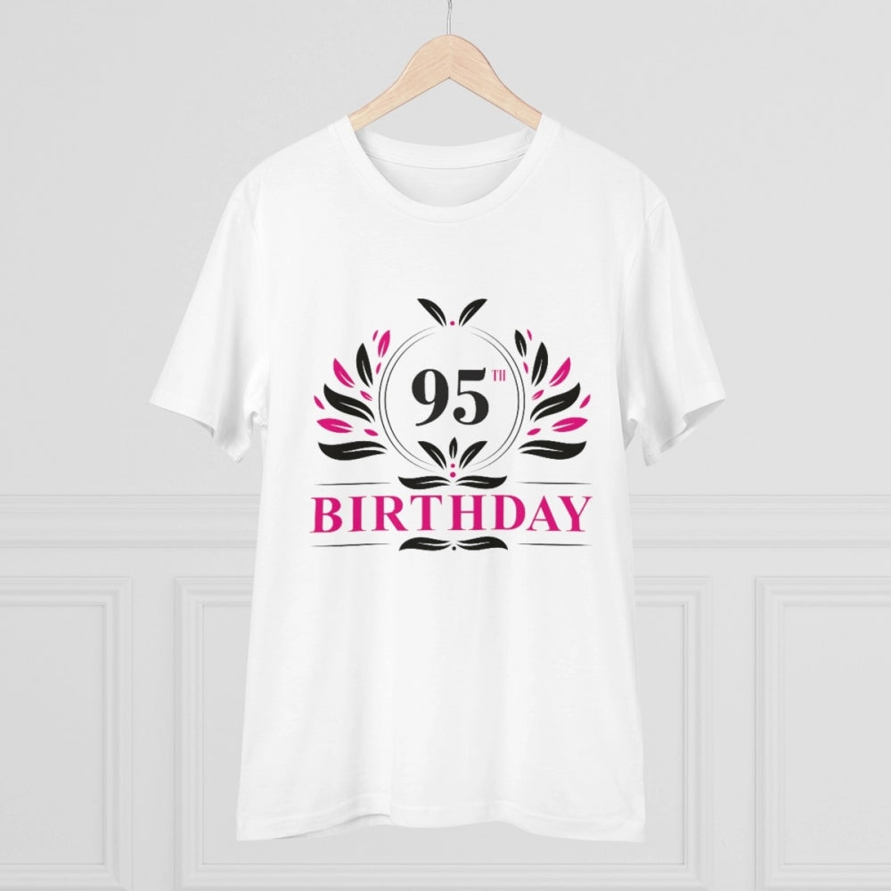 HamariDookan Men's PC Cotton 95th Birthday Printed T Shirt (Color: White, Thread Count: 180GSM)