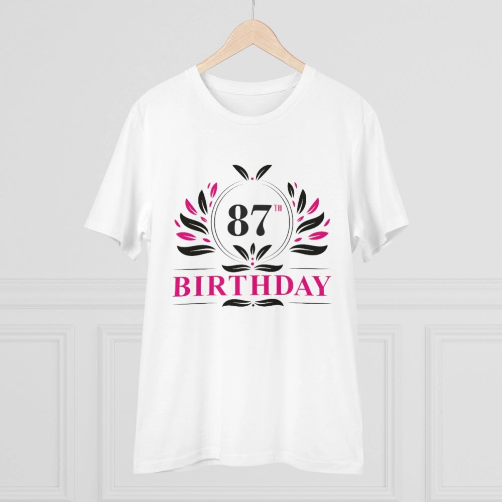 HamariDookan Men's PC Cotton 87th Birthday Printed T Shirt (Color: White, Thread Count: 180GSM)