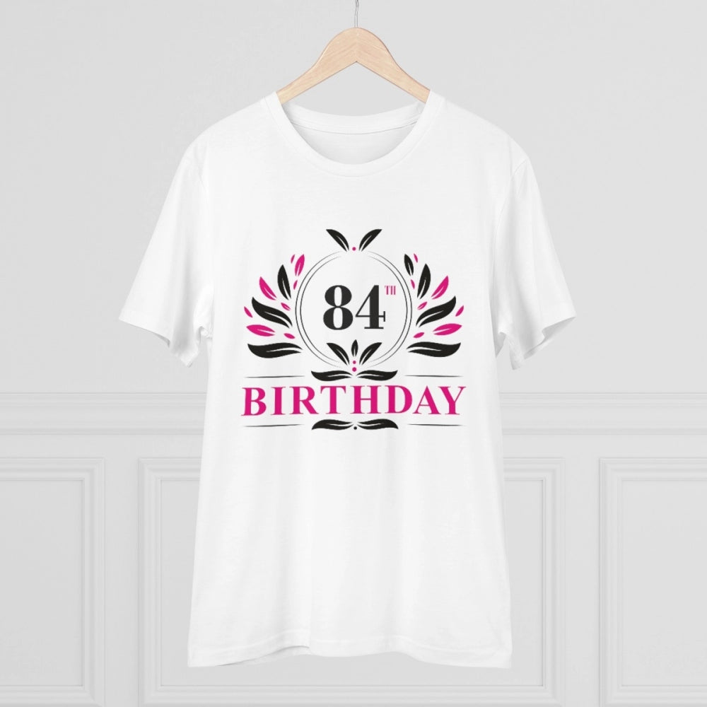 HamariDookan Men's PC Cotton 84th Birthday Printed T Shirt (Color: White, Thread Count: 180GSM)