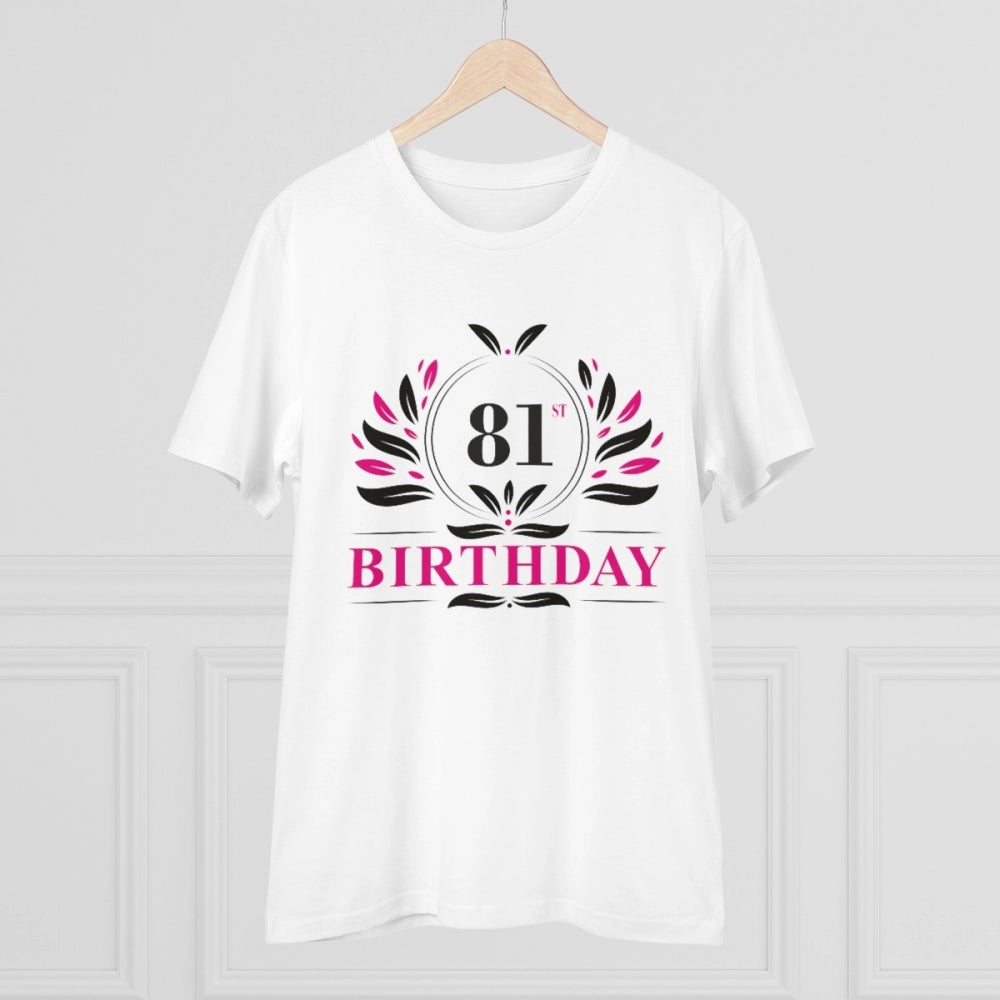 HamariDookan Men's PC Cotton 81st Birthday Printed T Shirt (Color: White, Thread Count: 180GSM)