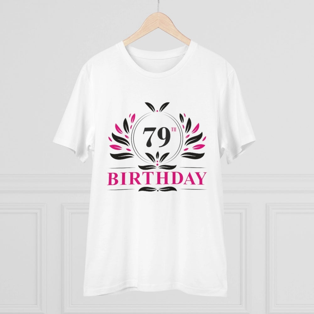 HamariDookan Men's PC Cotton 79th Birthday Printed T Shirt (Color: White, Thread Count: 180GSM)