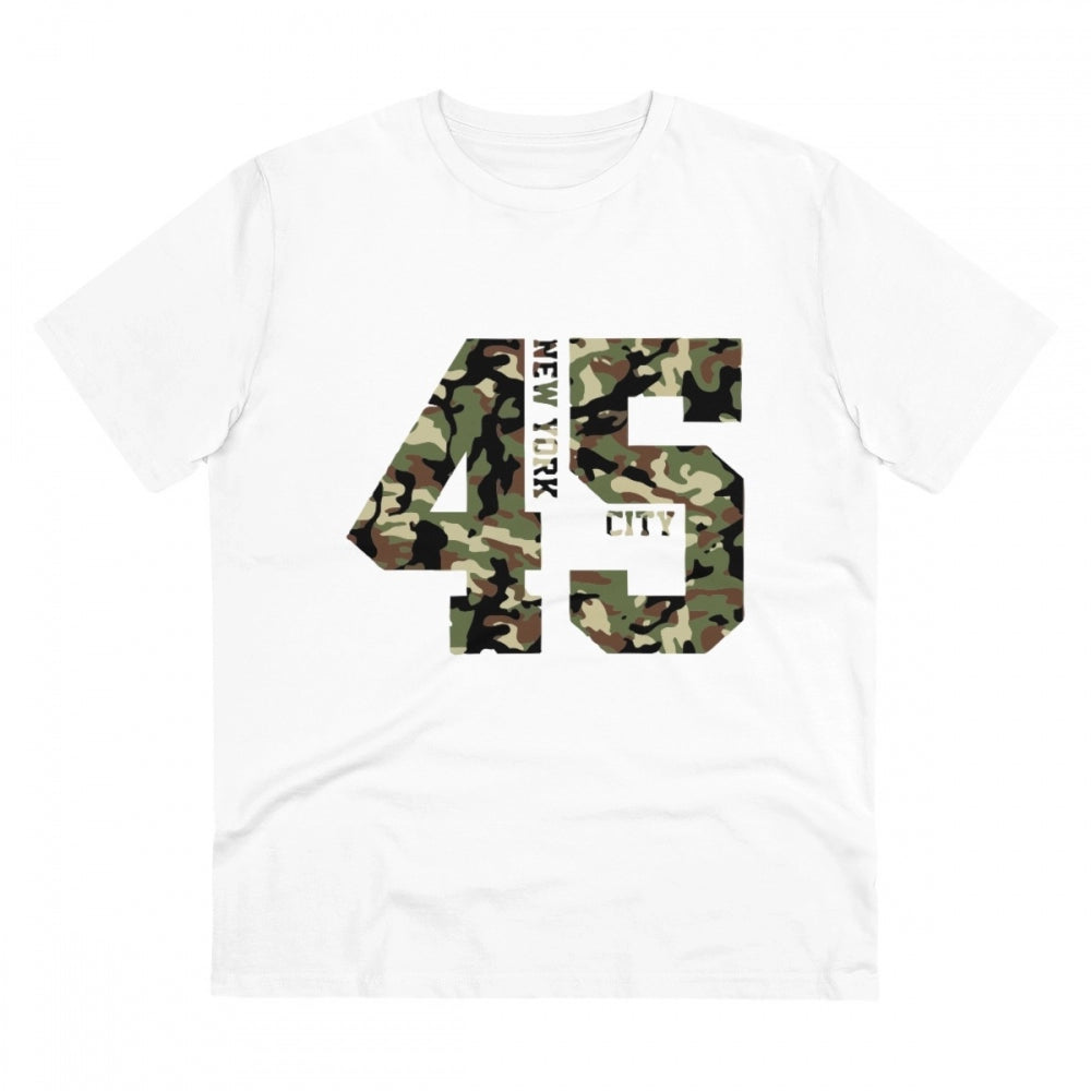 HamariDookan Men's PC Cotton New York City Printed T Shirt (Color: White, Thread Count: 180GSM)