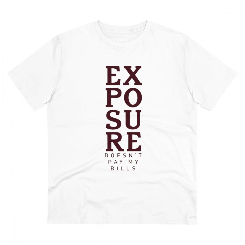 HamariDookan Men's PC Cotton Exposure Printed T Shirt (Color: White, Thread Count: 180GSM)