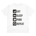 HamariDookan Men's PC Cotton Eat Sleep Pubg Repeat Printed T Shirt (Color: White, Thread Count: 180GSM)
