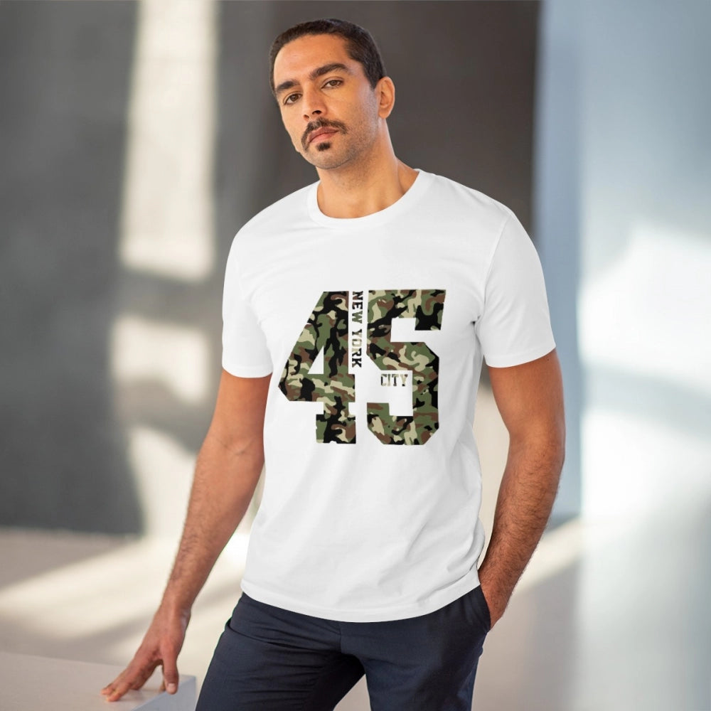 HamariDookan Men's PC Cotton New York City Printed T Shirt (Color: White, Thread Count: 180GSM)