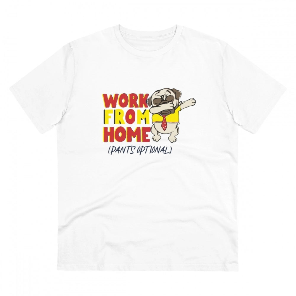 HamariDookan Men's PC Cotton Work From Home Desing Printed T Shirt (Color: White, Thread Count: 180GSM)