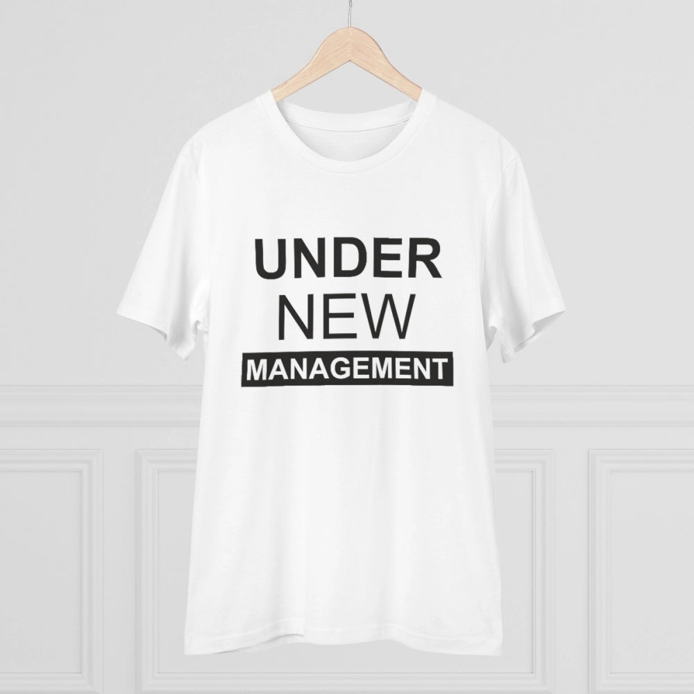 HamariDookan Men's PC Cotton Under New Management Desing Printed T Shirt (Color: White, Thread Count: 180GSM)