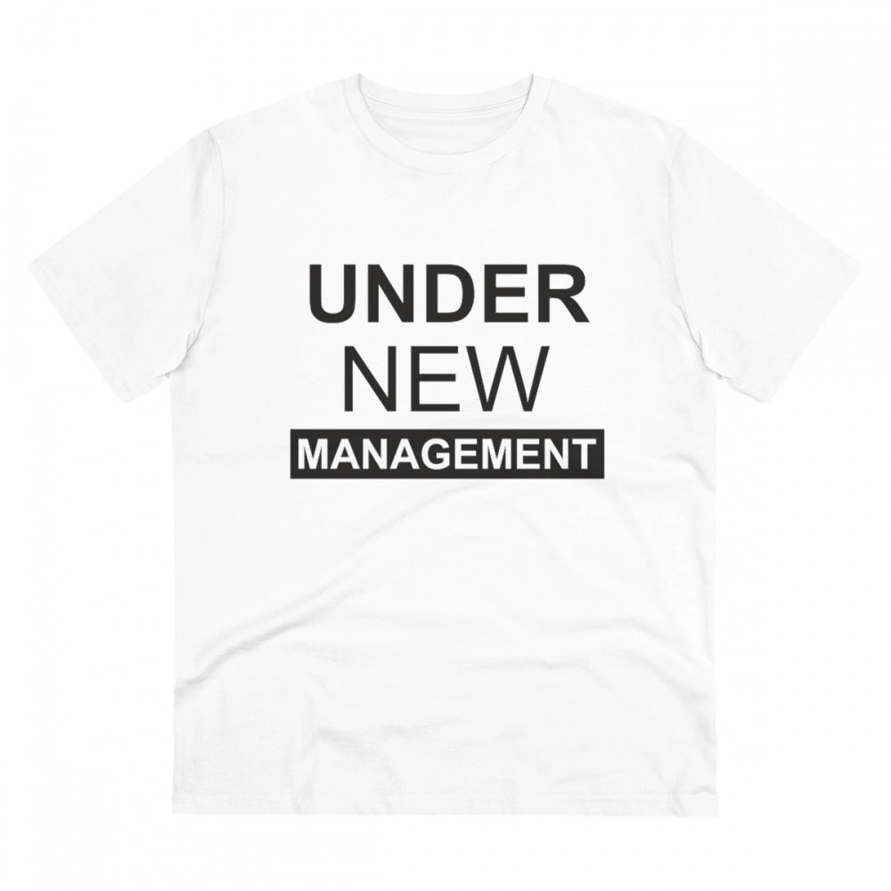 HamariDookan Men's PC Cotton Under New Management Desing Printed T Shirt (Color: White, Thread Count: 180GSM)