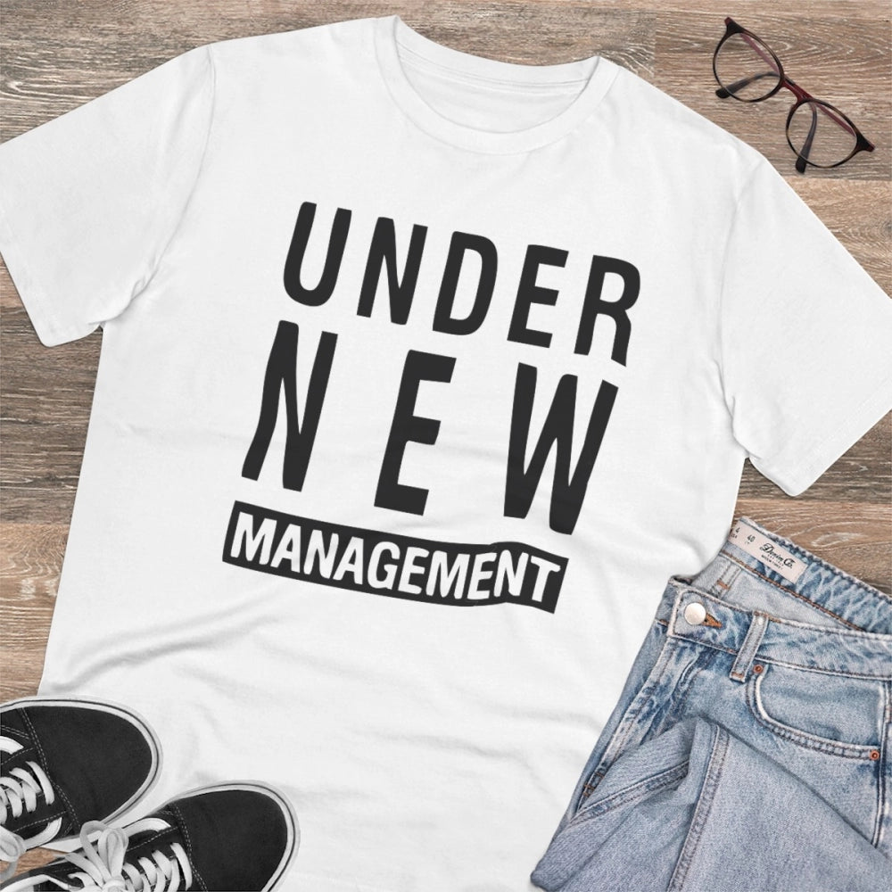 HamariDookan Men's PC Cotton Under New Management Desing Printed T Shirt (Color: White, Thread Count: 180GSM)