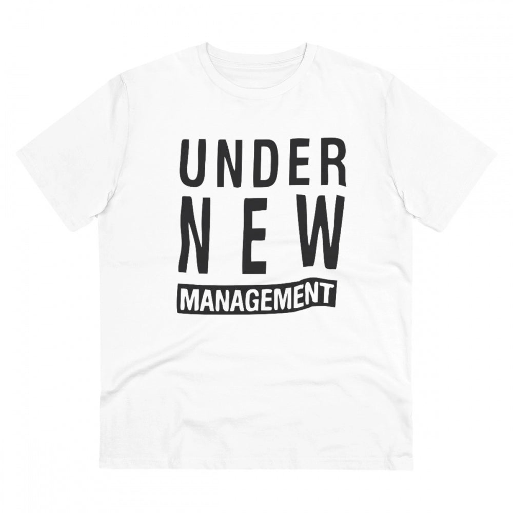 HamariDookan Men's PC Cotton Under New Management Desing Printed T Shirt (Color: White, Thread Count: 180GSM)