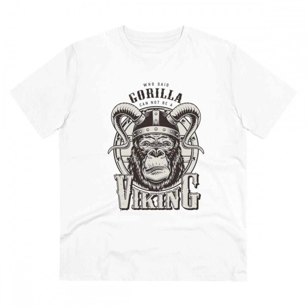 HamariDookan Men's PC Cotton Gorila Desing Printed T Shirt (Color: White, Thread Count: 180GSM)