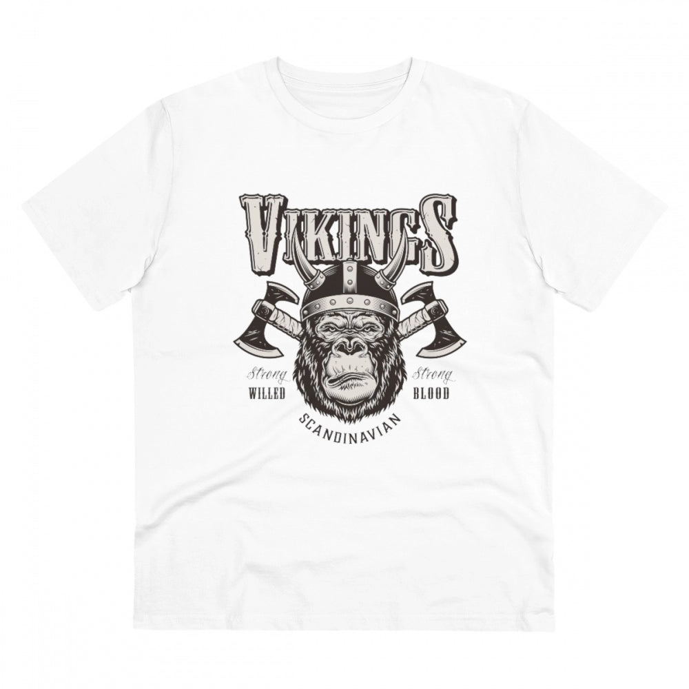 HamariDookan Men's PC Cotton Gorila Desing Printed T Shirt (Color: White, Thread Count: 180GSM)