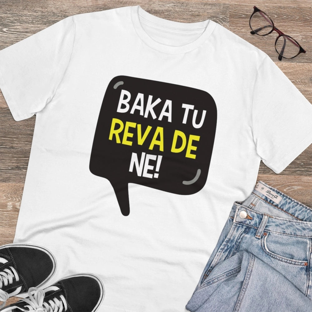 HamariDookan Men's PC Cotton Baka Tu Reva De Printed T Shirt (Color: White, Thread Count: 180GSM)