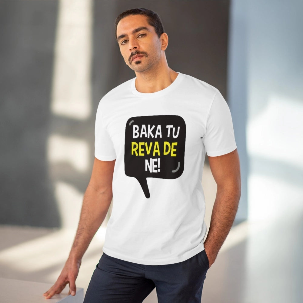 HamariDookan Men's PC Cotton Baka Tu Reva De Printed T Shirt (Color: White, Thread Count: 180GSM)