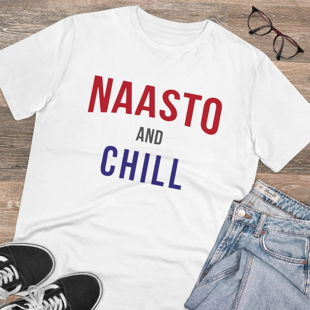 HamariDookan Men's PC Cotton Nasto And Chill Printed T Shirt (Color: White, Thread Count: 180GSM)
