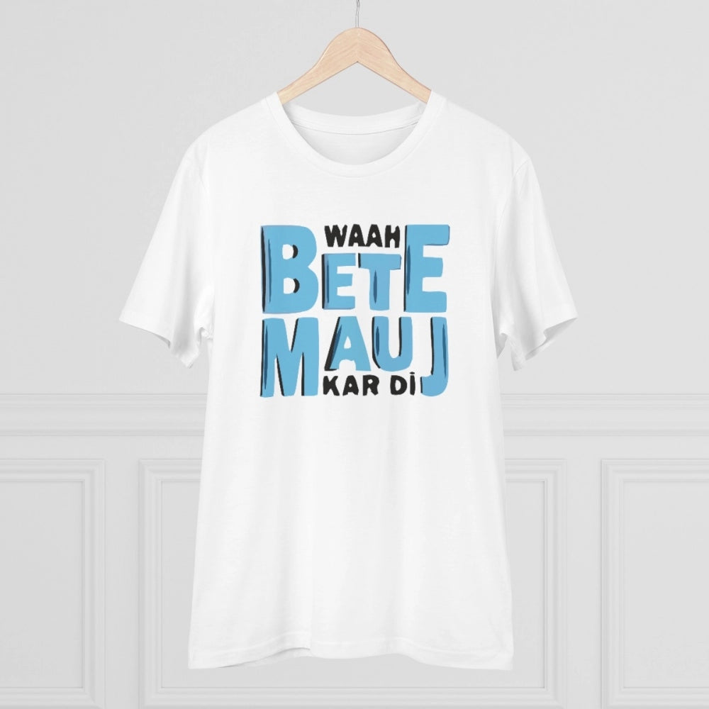 HamariDookan Men's PC Cotton Mojj Kardi Printed T Shirt (Color: White, Thread Count: 180GSM)