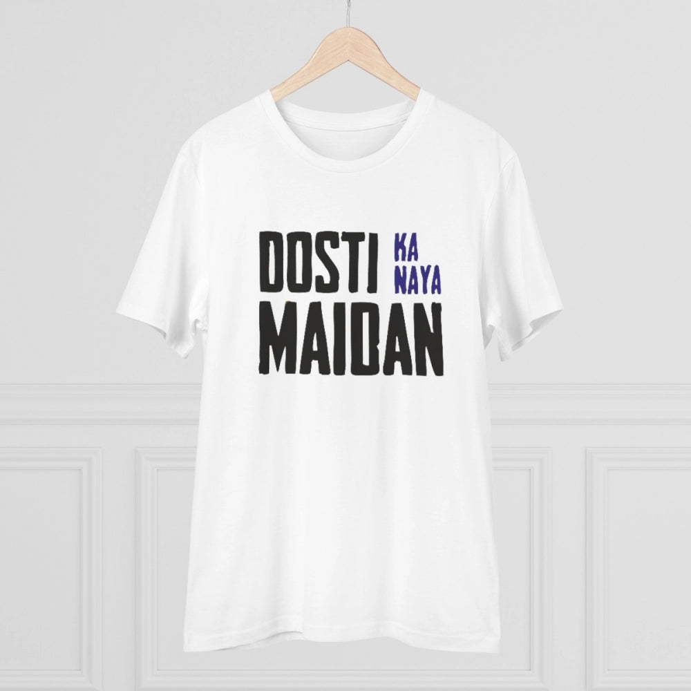HamariDookan Men's PC Cotton Dosti Ka Naya Maidan Printed T Shirt (Color: White, Thread Count: 180GSM)