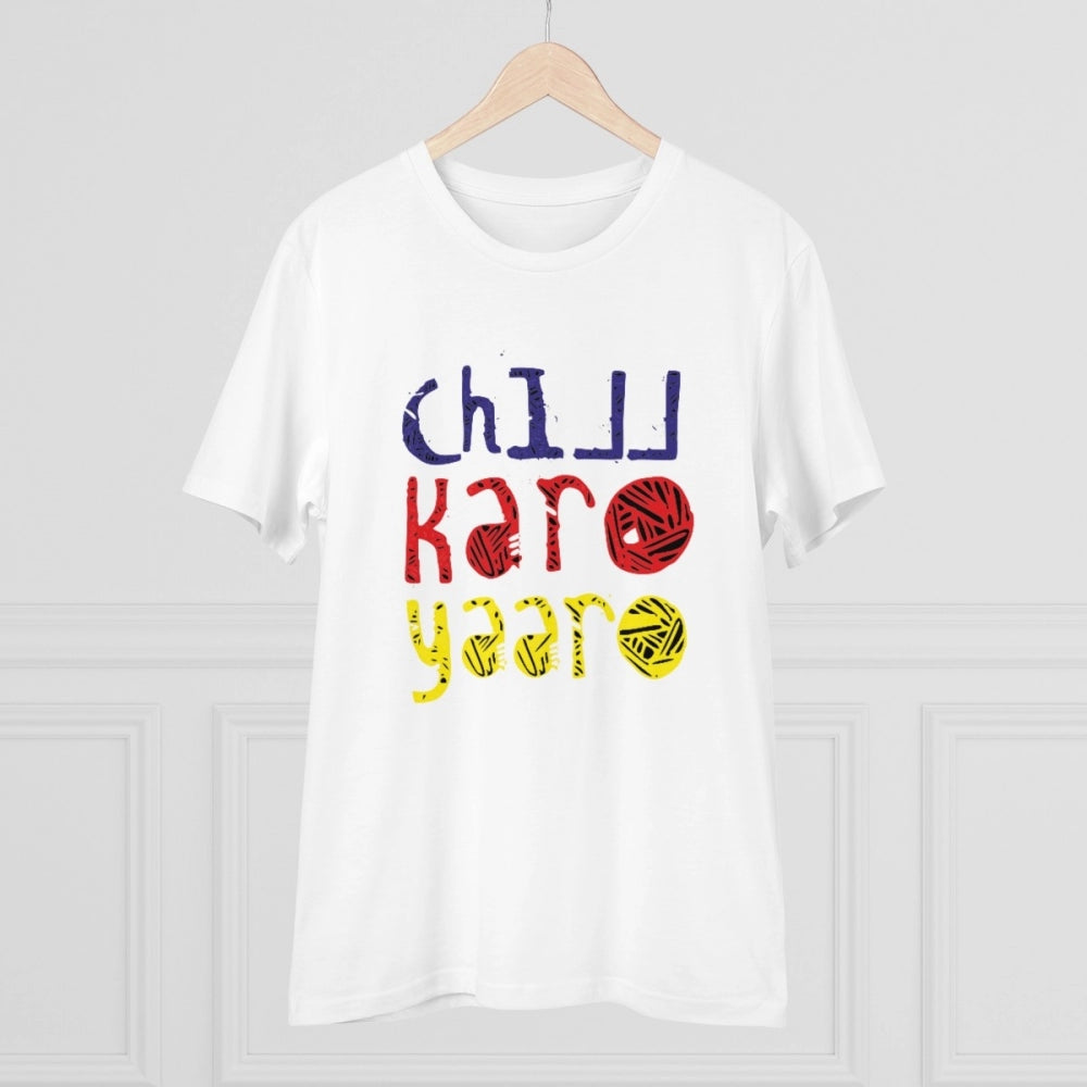 HamariDookan Men's PC Cotton Chil Karo Yaar Printed T Shirt (Color: White, Thread Count: 180GSM)