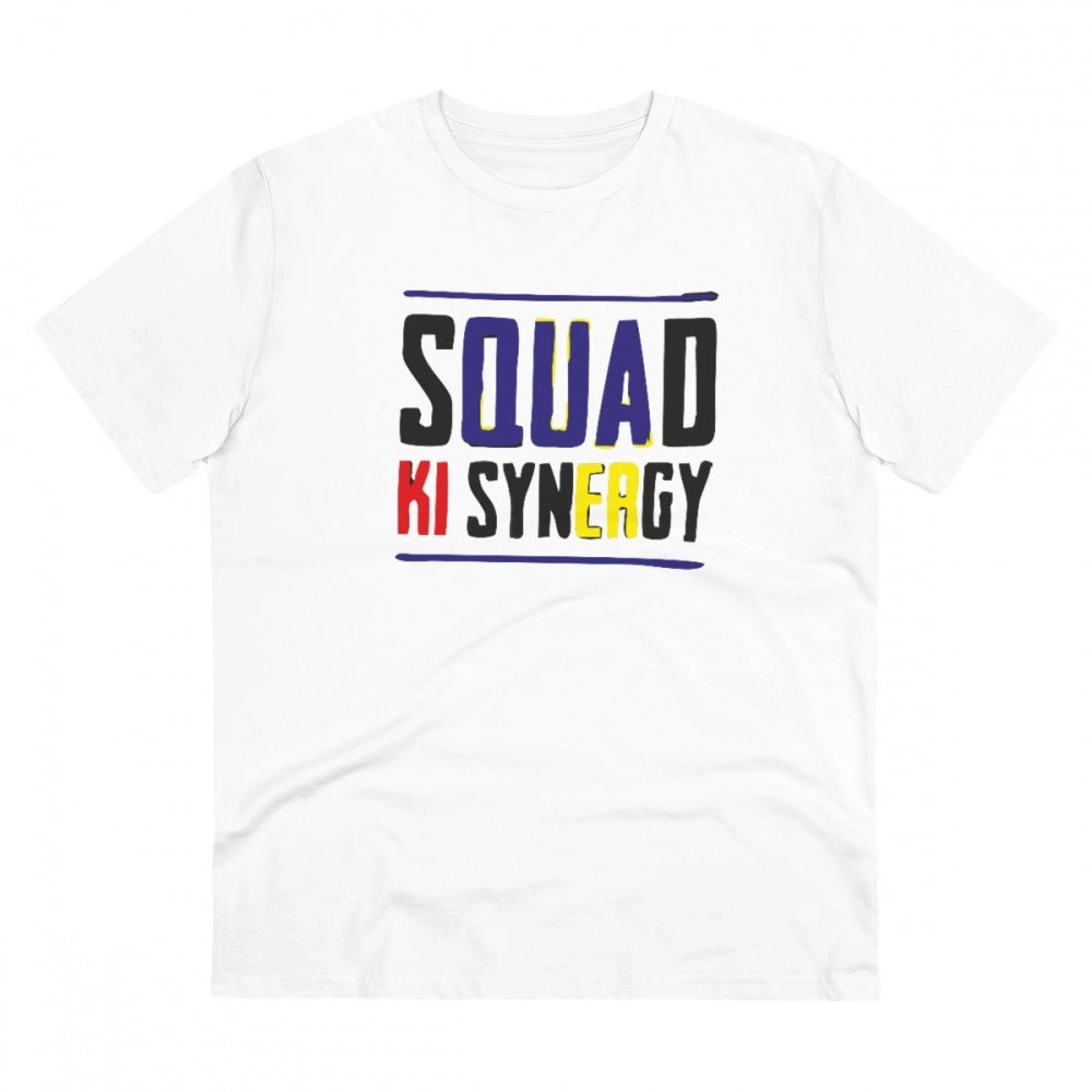 HamariDookan Men's PC Cotton Squed Ki Syneagy Printed T Shirt (Color: White, Thread Count: 180GSM)