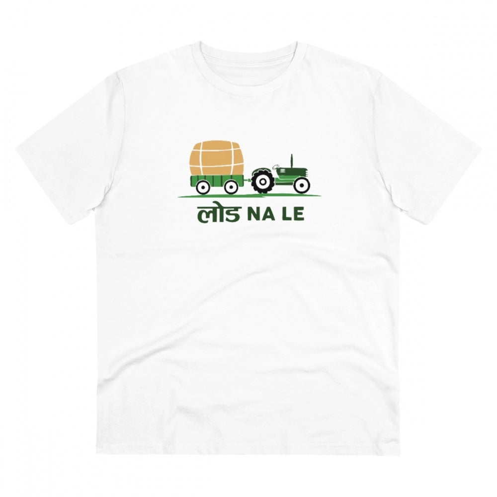 HamariDookan Men's PC Cotton Load Na Lee Printed T Shirt (Color: White, Thread Count: 180GSM)
