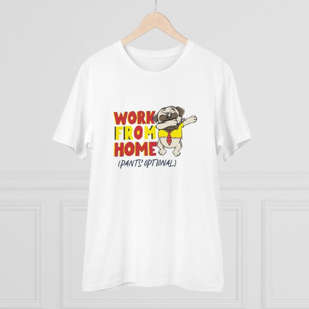 HamariDookan Men's PC Cotton Work From Home Desing Printed T Shirt (Color: White, Thread Count: 180GSM)