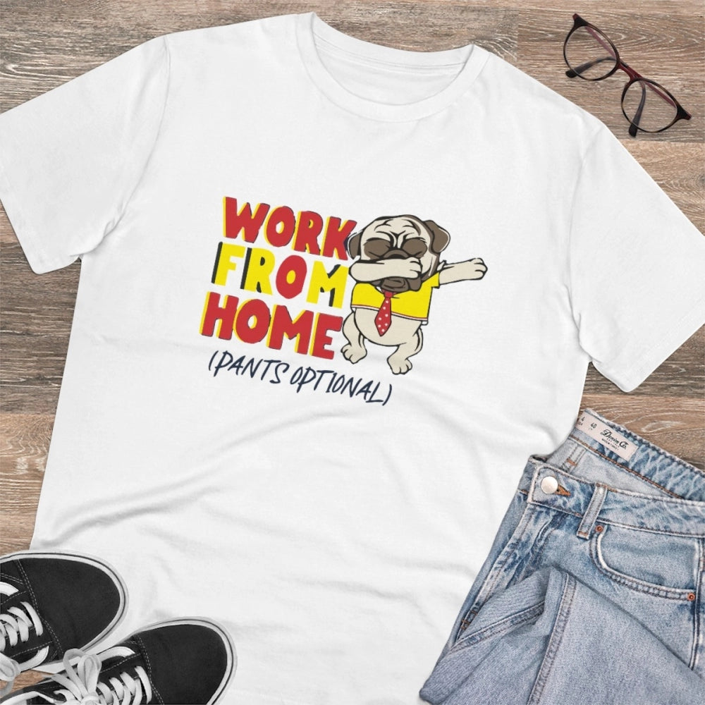 HamariDookan Men's PC Cotton Work From Home Desing Printed T Shirt (Color: White, Thread Count: 180GSM)