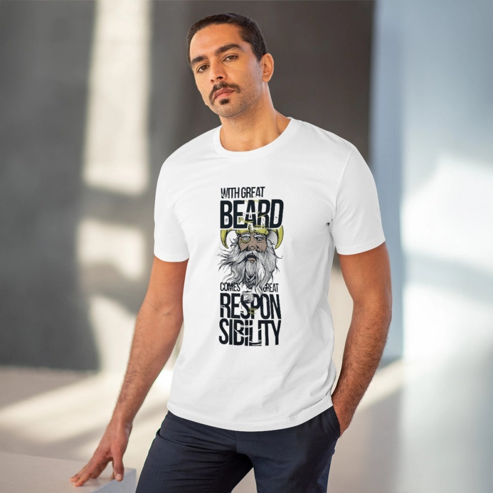 HamariDookan Men's PC Cotton With Great Beard Comes Printed T Shirt (Color: White, Thread Count: 180GSM)