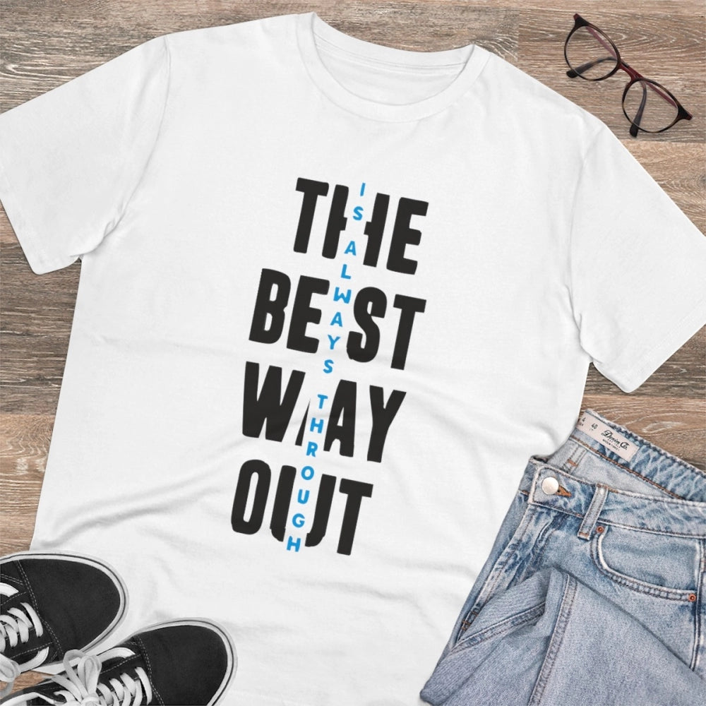 HamariDookan Men's PC Cotton The Best Way Out Printed T Shirt (Color: White, Thread Count: 180GSM)
